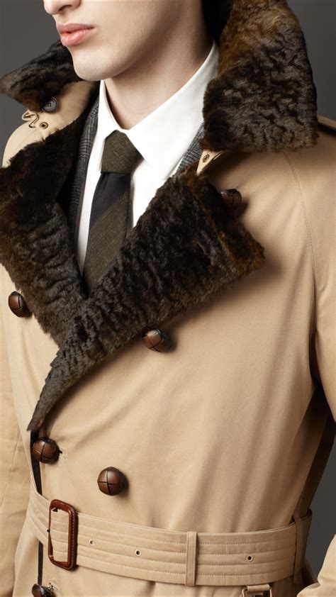 burberry fur collar coat men|burberry trench coat removable lining.